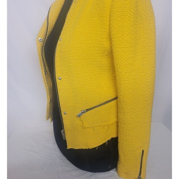 Zara Size 5 Womens  Cotton  Linen Blend Bohemian Jacket Yellow Tweed 20" Length - Picture 6 of 8